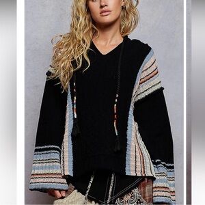 POL V-Neck Chenille Hoodie Sweater